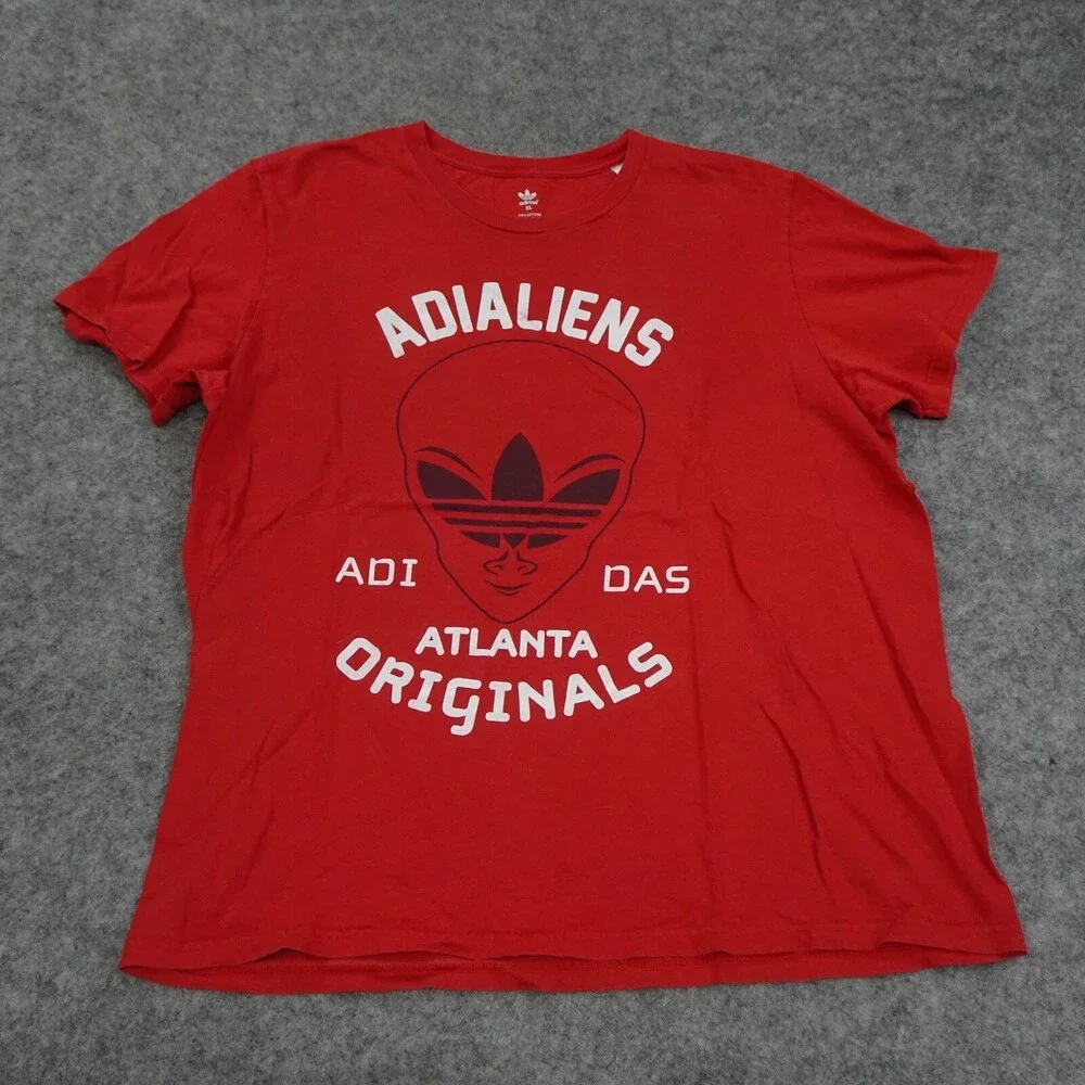 Vintage Adidas Originals T Shirt Mens XL Adialiens Atlanta Red Short Sleeve